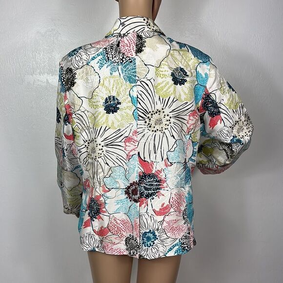 Chico’s Silk Colorful Floral Embroidery Blazer Jacket Size 12 - Picture 4 of 9
